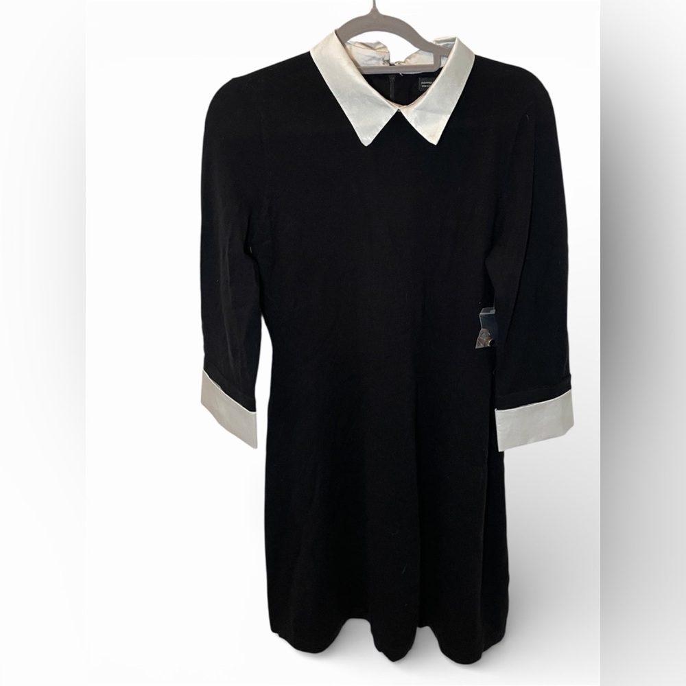 NWT Adrienne Vittadini merino wool knit midi Black Dress with White Accents